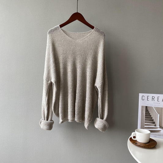 Suéter Coreano de Cuello en V en Diseño de Estilo Otoñal