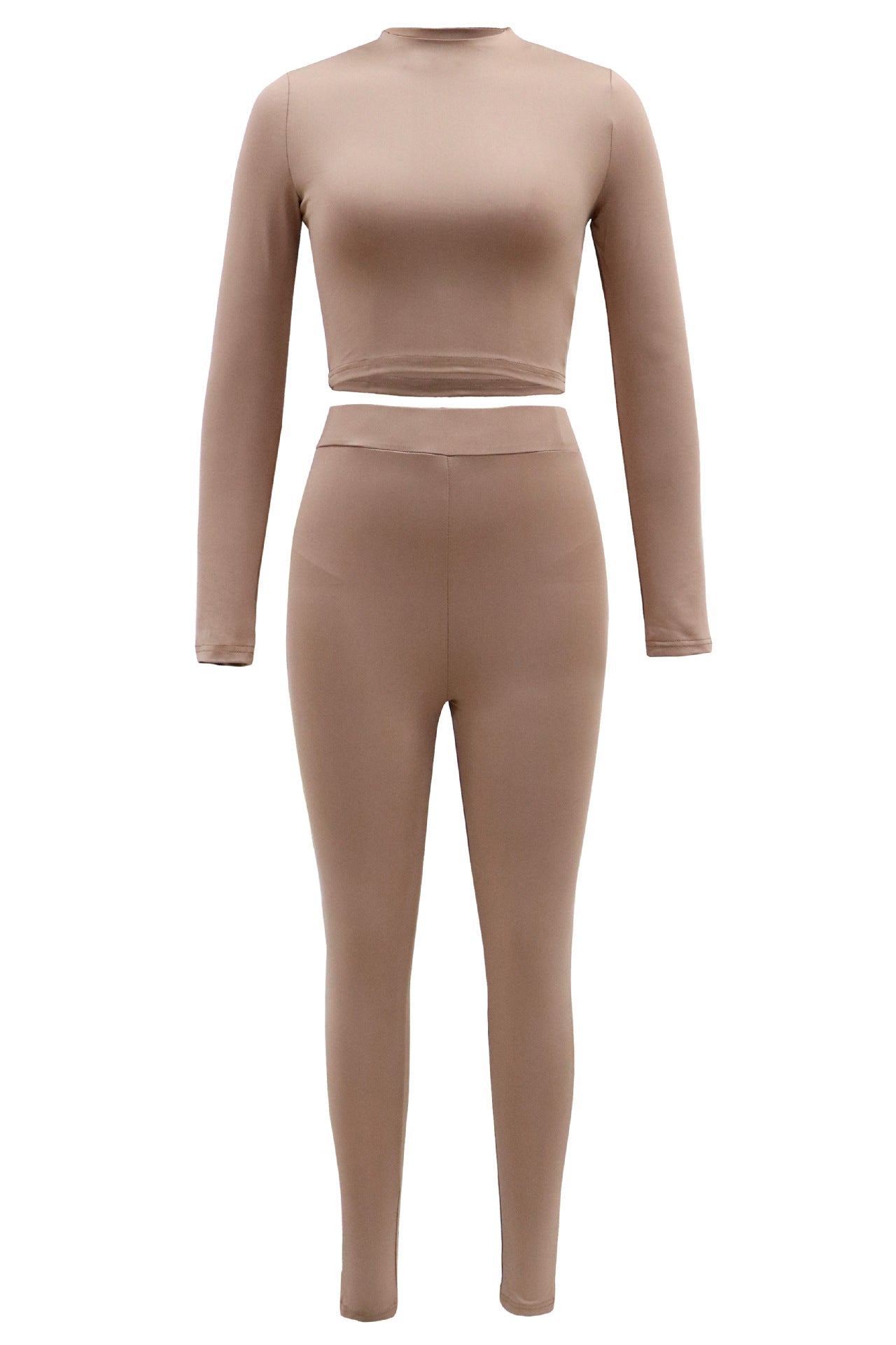 Conjunto de Top Corto de Manga Larga y Pantalón de Cintura Alta para Mujer de Otoño