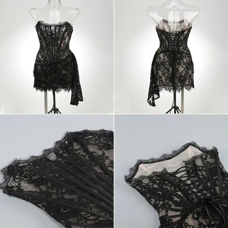 Vestido de Noche Strapless con Encaje