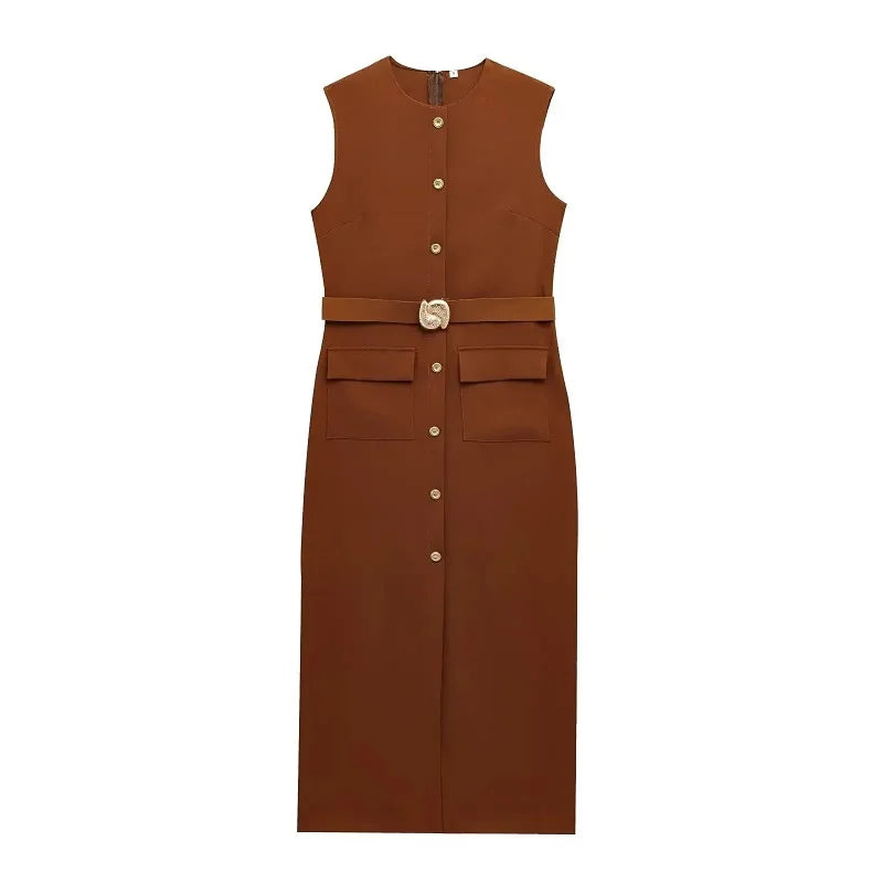 Vestido Midi con Cinturón Clara