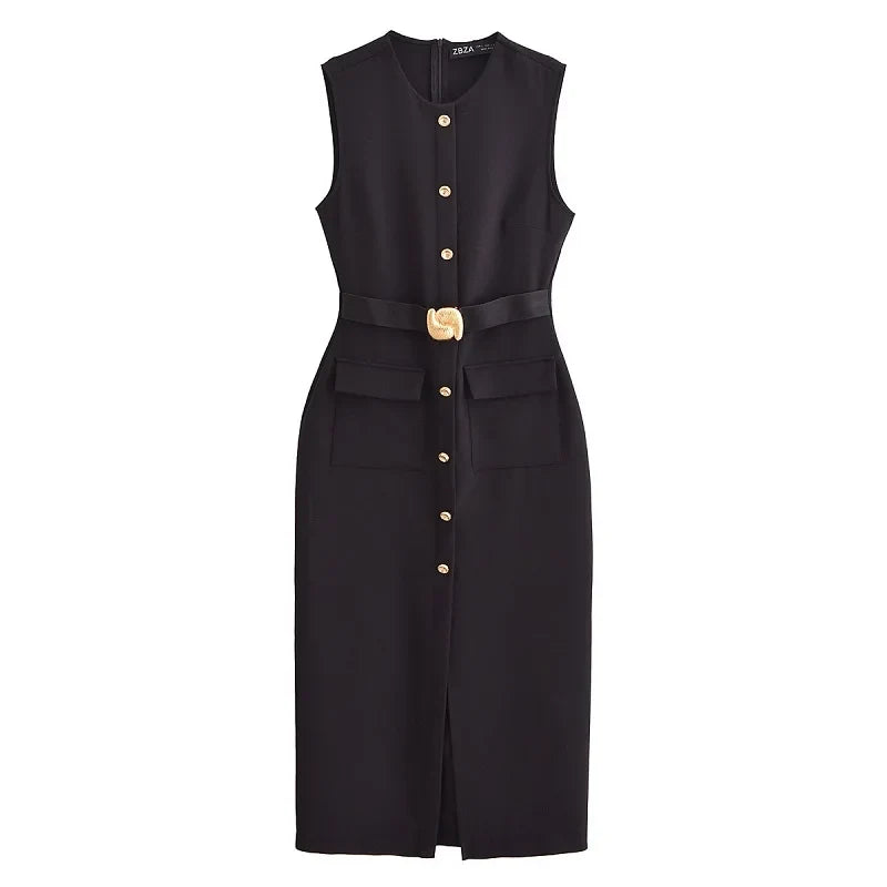 Vestido Midi con Cinturón Clara