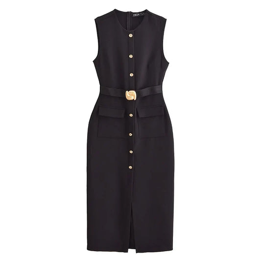 Vestido Midi con Cinturón Clara