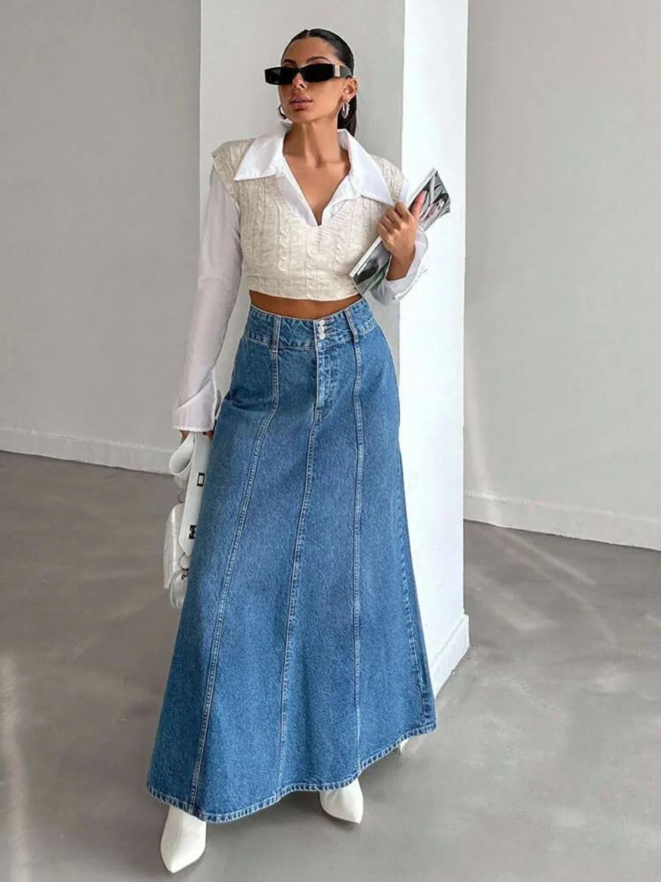 Falda Midi Larga Denim
