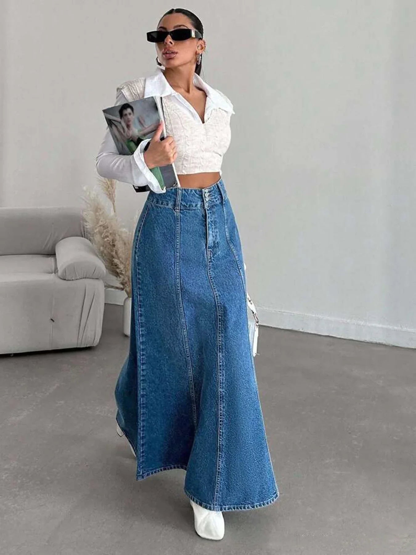 Falda Midi Larga Denim