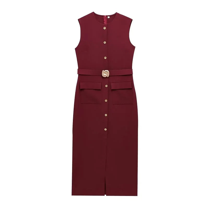 Vestido Midi con Cinturón Clara