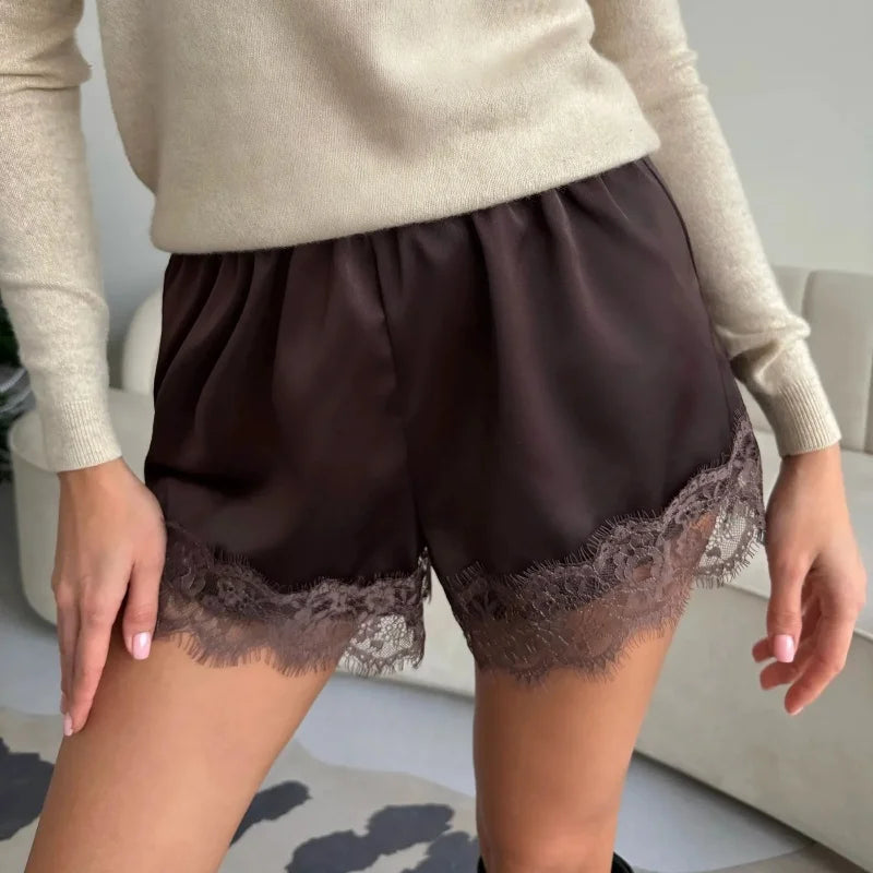 Pantalones Cortos de Satén con Encaje Amour
