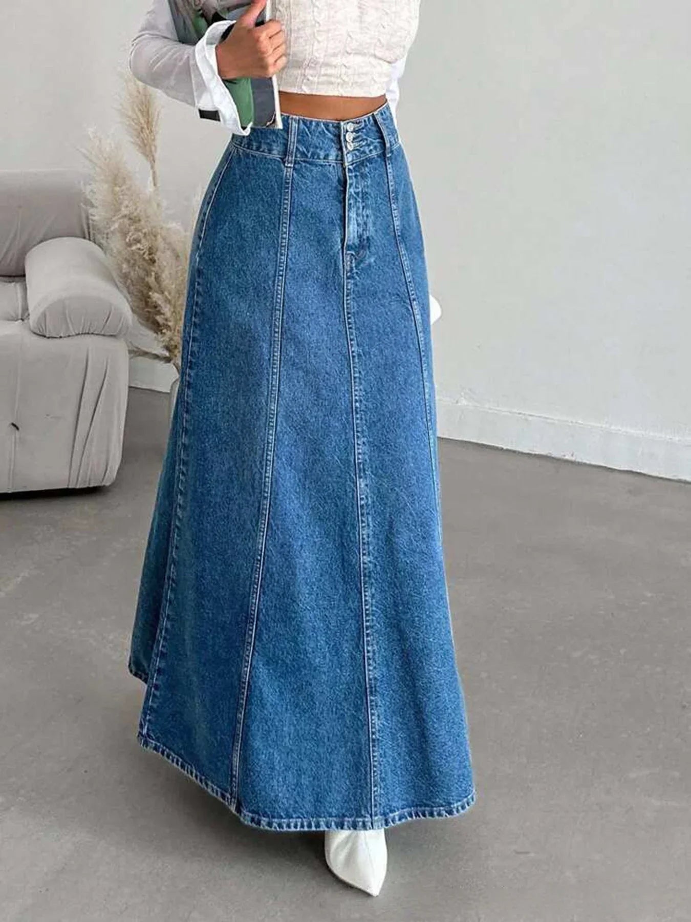 Falda Midi Larga Denim