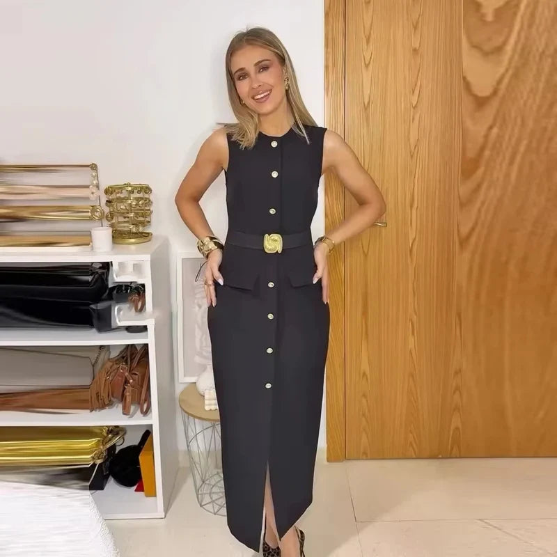 Vestido Midi con Cinturón Clara