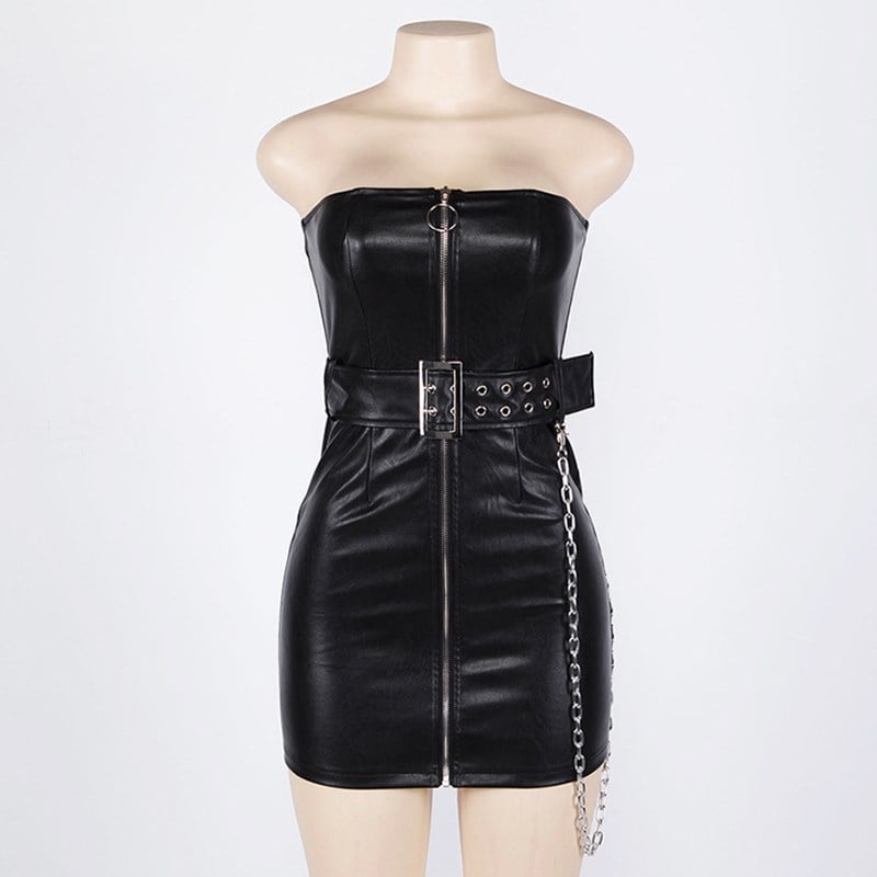 Vestido de Otoño para Mujer con Corte A y Hombros de PU