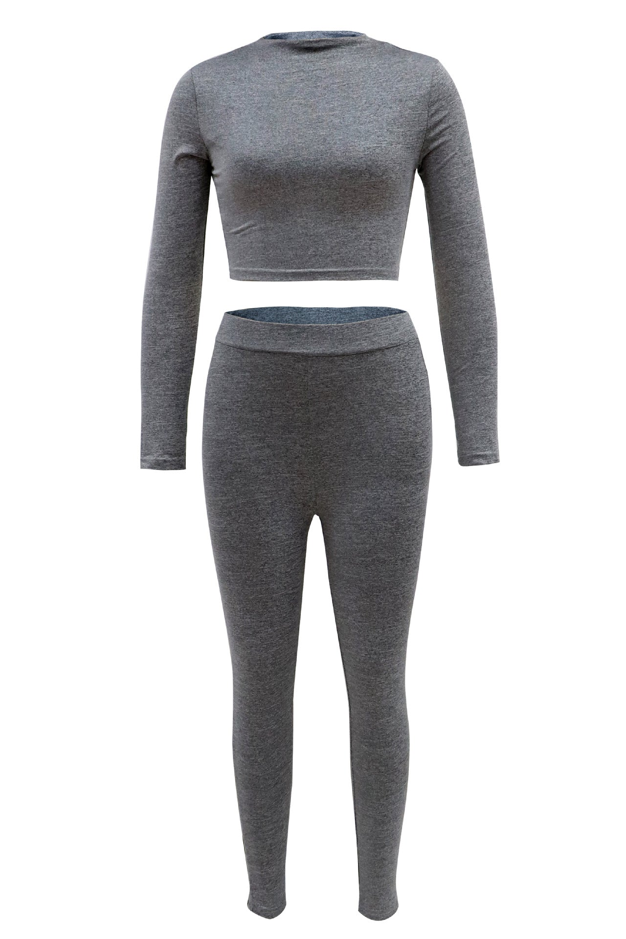 Conjunto de Top Corto de Manga Larga y Pantalón de Cintura Alta para Mujer de Otoño