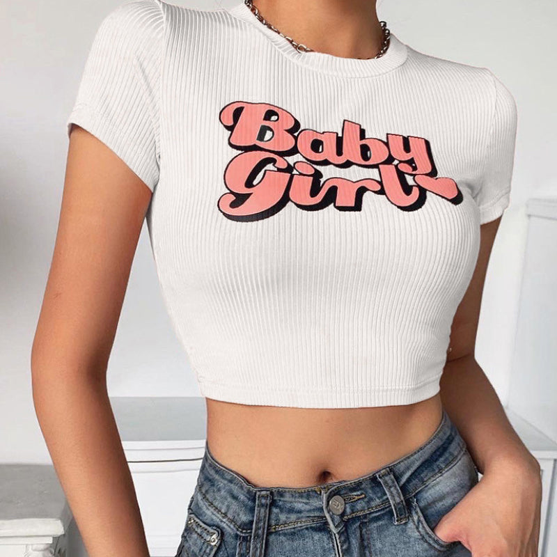Camiseta Casual Corta con Estampado de Letras