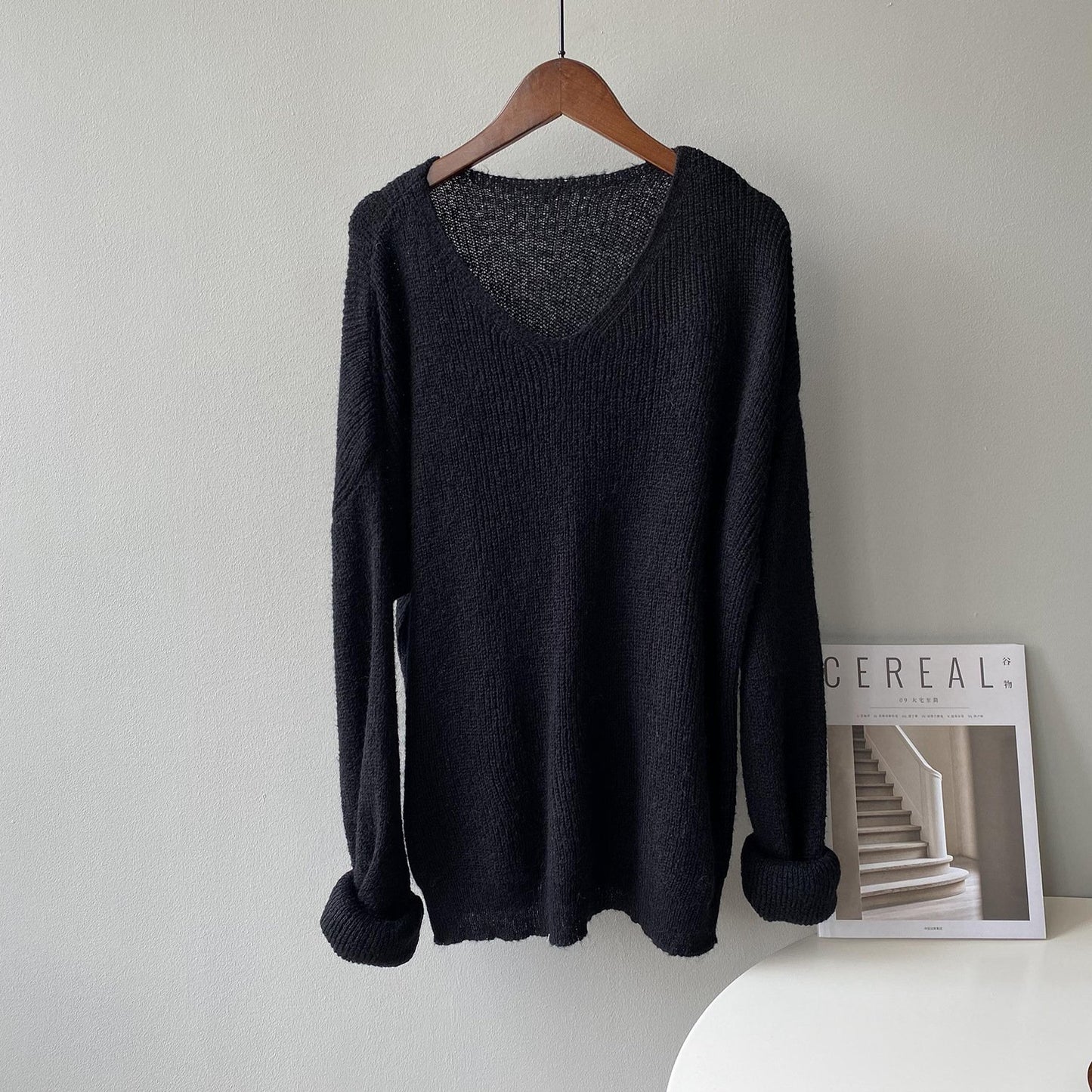 Suéter Coreano de Cuello en V en Diseño de Estilo Otoñal